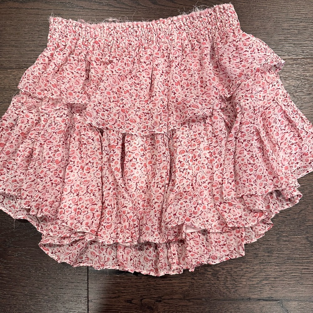 Loveshackfancy Pink Floral Ruffle Mini Skirt